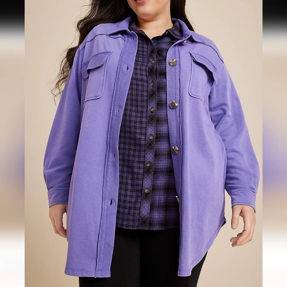 NWOT Maurices Plus Size Collegiate Shacket In Purple Size 3X